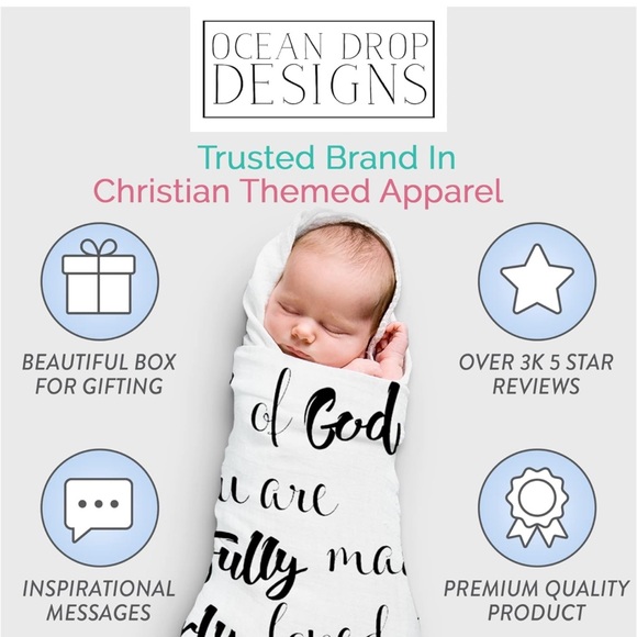 New🌟Ocean Drop Designs Muslin Swaddle Blankets - Baby Swaddle Blanket - Picture 5 of 6